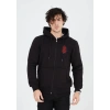 Erkek 3 İplik Pamuklu Kapüşonlu Tam Fermuarlı Cepli Hoodie Sweatshirt - Siyah