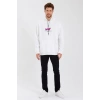 Erkek 3 İplik Pamuklu Kapüşonlu Baskılı Cepli Oversize Sweatshirt Hoodie - Beyaz