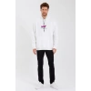 Erkek Baskılı Üç İplik Kapüşonlu Oversize Sweatshirt - Beyaz