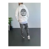 Erkek 3 İplik Pamuklu Kapüşonlu Baskılı Cepli Oversize Sweatshirt Hoodie - Beyaz