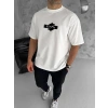 Erkek Kısa Kol Yazlık Tişört Bisiklet Yaka Baskılı Oversize T-Shirt - Beyaz