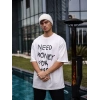Erkek Kısa Kol Yazlık Tişört Bisiklet Yaka Baskılı Oversize T-Shirt - Beyaz