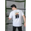 Erkek Kısa Kol Yazlık Tişört Bisiklet Yaka Baskılı Oversize T-Shirt - Beyaz