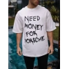 Erkek Kısa Kol Yazlık Tişört Bisiklet Yaka Baskılı Oversize T-Shirt - Beyaz
