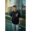 Erkek Kısa Kol Yazlık Tişört Bisiklet Yaka Baskılı Oversize T-Shirt - Siyah