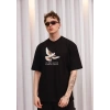 Erkek Kısa Kol Yazlık Tişört Bisiklet Yaka Baskılı Oversize T-Shirt - Siyah