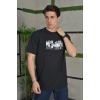 Erkek Kısa Kol Yazlık Tişört Bisiklet Yaka Baskılı Oversize T-Shirt - Siyah