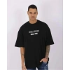 Erkek Kısa Kol Yazlık Tişört Bisiklet Yaka Baskılı Oversize T-Shirt - Siyah