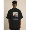 Erkek Kısa Kol Yazlık Tişört Bisiklet Yaka Baskılı Oversize T-Shirt - Siyah