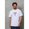 Erkek Baskılı T-Shirt Kısa Kol Bisiklet Yaka Regular Fit Rahat Kalıp Tişört -  Beyaz