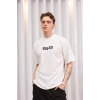 Erkek Kısa Kol Yazlık Tişört Bisiklet Yaka Baskılı Oversize T-Shirt - Beyaz