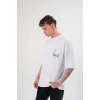 Erkek Kısa Kol Yazlık Tişört Bisiklet Yaka Baskılı Oversize T-Shirt - Beyaz