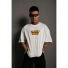 Erkek Bisiklet Yaka Baskılı Oversize Kısa kol T-Shirt - Beyaz