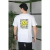 Erkek Kısa Kol Yazlık Tişört Bisiklet Yaka Baskılı Oversize T-Shirt - Beyaz