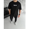 Erkek Kısa Kol Yazlık Tişört Bisiklet Yaka Baskılı Oversize T-Shirt - Siyah