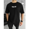Erkek Kısa Kol Yazlık Tişört Bisiklet Yaka Baskılı Oversize T-Shirt - Siyah