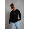 ERKEK 3 İplik Pamuklu Bisiklet Yaka Baskılı Oversize Sweatshirt - Siyah