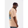 Erkek  Bisiklet Yaka Baskılı Oversize T-Shirt - Bej
