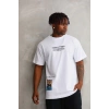 Erkek Bisiklet Yaka Baskılı Oversize T-Shirt - Beyaz