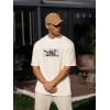 Erkek Kısa Kol Yazlık Tişört Bisiklet Yaka Baskılı Oversize T-Shirt - Beyaz