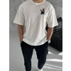 Erkek Kısa Kol Yazlık Tişört Bisiklet Yaka Baskılı Oversize T-Shirt - Beyaz