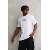 Erkek Bisiklet Yaka Baskılı Oversize T-Shirt - Beyaz