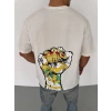 Erkek Kısa Kol Yazlık Tişört Bisiklet Yaka Baskılı Oversize T-Shirt - Beyaz