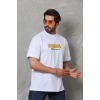 Erkek Kısa Kol Yazlık Tişört Bisiklet Yaka Baskılı Oversize T-Shirt - Beyaz