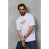 Erkek Kısa Kol Yazlık Tişört Bisiklet Yaka Baskılı Oversize T-Shirt - Beyaz