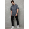 Erkek Kısa Kol Yazlık Tişört Bisiklet Yaka Baskılı Oversize T-Shirt - Füme