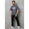 Erkek Baskılı T-Shirt Kısa Kol Bisiklet Yaka Regular Fit Rahat Kalıp Tişört -  Füme