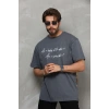 Erkek Kısa Kol Yazlık Tişört Bisiklet Yaka Baskılı Oversize T-Shirt - Füme