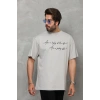 Erkek Kısa Kol Yazlık Tişört Bisiklet Yaka Baskılı Oversize T-Shirt - Gri