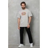 Erkek Baskılı T-Shirt Kısa Kol Bisiklet Yaka Regular Fit Rahat Kalıp Tişört -  Gri