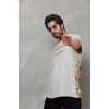 Erkek Kısa Kol Yazlık Tişört Bisiklet Yaka Baskılı Oversize T-Shirt - Gri