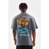 Erkek Tişort  Bisiklet Yaka Baskılı Oversize T-Shirt - Gri
