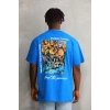 Erkek Bisiklet Yaka Baskılı Oversize T-Shirt - Mavi