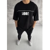 Erkek Kısa Kol Yazlık Tişört Bisiklet Yaka Baskılı Oversize T-Shirt - Siyah