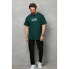 Erkek Kısa Kol Yazlık Tişört Bisiklet Yaka Baskılı Oversize T-Shirt - Yeşil