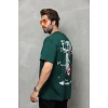 Erkek Kısa Kol Yazlık Tişört Bisiklet Yaka Baskılı Oversize T-Shirt - Yeşil