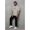 Erkek Baskılı T-Shirt Kısa Kol Bisiklet Yaka Regular Fit Rahat Kalıp Tişört -  Gri