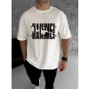 Erkek Tişört Kısa Kol Bisiklet Yaka Katlanan HANIMCI Baskılı T-Shirt - Beyaz