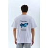 Erkek Kısa Kol Yazlık Tişört Bisiklet Yaka KELEBEK Baskılı T-Shirt - Beyaz