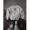 ERKEK 3 iplik Pamuklu Bisiklet Yaka Ön Ve Arka Baskılı SweatShirt -  Beyaz