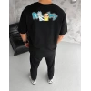 Erkek Kısa Kol Tişört Bisiklet Yaka RİCK AND MORTY Baskılı T-Shirt - Siyah