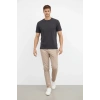 Erkek Bisiklet Yaka Tişört Regular Kalıp Basic Pamuklu Günlük Kullanım T-shirt - Füme