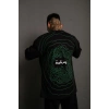 Erkek Kısa Kol Yazlık Tişört Bisiklet Yaka Baskılı Oversize T-Shirt - Siyah