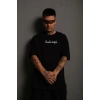 Erkek Kısa Kol Yazlık Tişört Bisiklet Yaka Baskılı Oversize T-Shirt - Siyah
