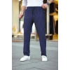 Erkek Cizgili Dokuma Krep Jogger Buggy Pantalon Rahat kalıp - Lacivert
