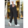 Erkek Cizgili Dokuma Krep Jogger Buggy Pantalon Rahat kalıp - Siyah